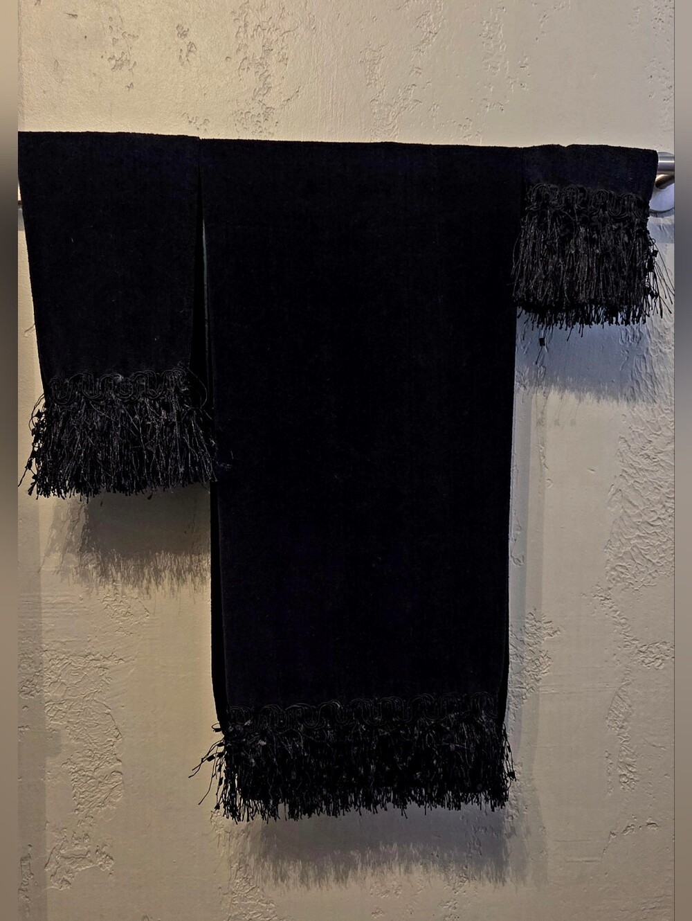 3 Piece Black Fringe Guest Bathroom Towel Set